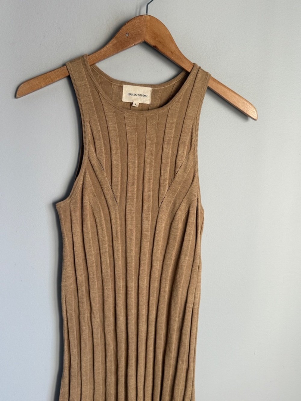 Loulou Studio beige ribbed knit sleeveless midi dress - Picture 6 of 12